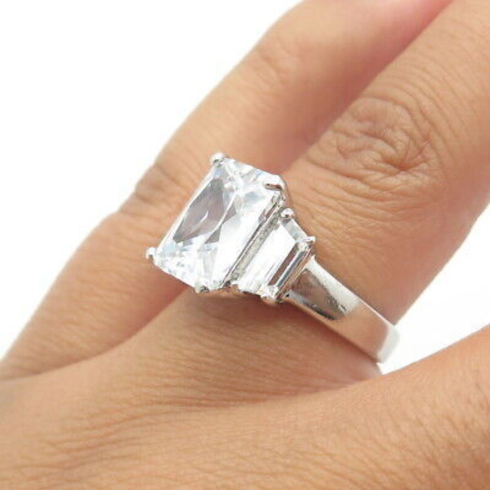 925 Sterling Silver Vintage Uncas Square-Cut White C Z Engagement Ring Size 6 - Picture 2 of 8